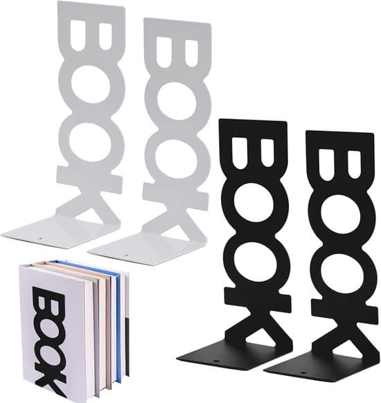 4 stycken bokstöd, vackert dekorerade bokstöd för redovisning, bokstöd i metall, set med vita och svarta bokstöd för böcker
