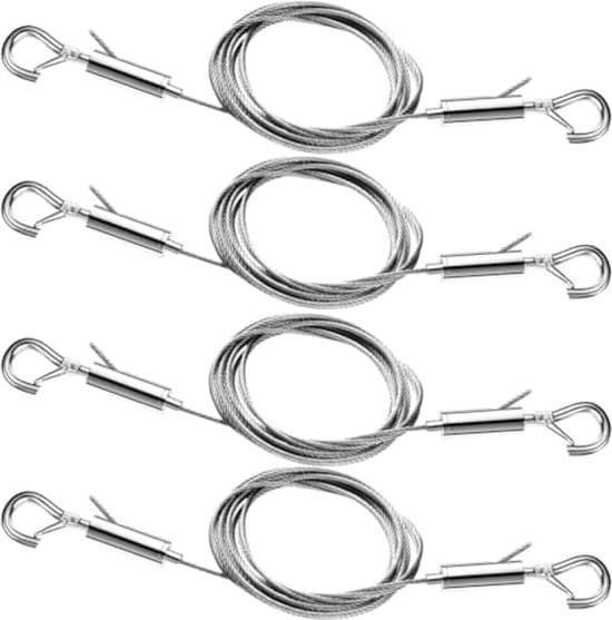 4-delat justerbart upphängningsset i rostfritt stål med vajer - 2-meters kit för bild- och spegelvisning (30 kg kapacitet)