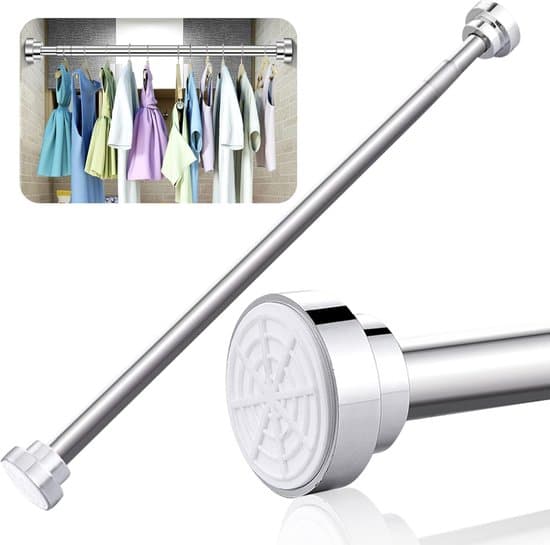 Duschdraperistång utan borrning 55-85 cm, Teleskopisk duschdraperistång, Förkromad klädstång, Teleskopstång i aluminiumlegering, Justerbar klädstång