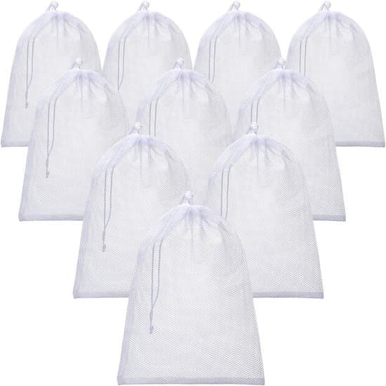 10-pack tvättpåsar i nät med dragsko, stora förvaringspåsar i nylon, 30x40 cm