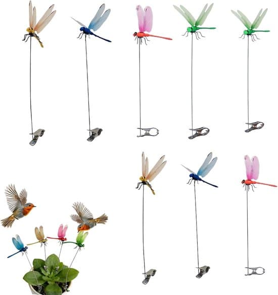 Sländfälla med sländklämmor - 3D realistisk slända - utomhusdekoration - 12-pack