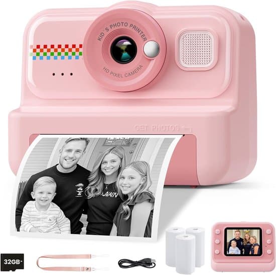 Børns HD 1080P Instant Imaging Kamera - Inkluderer 32GB hukommelseskort og printpapir - Velegnet som legetøjsgave til børn i alderen 3-12 år