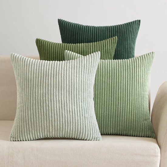 Ribbed pudebetræk, 4-delt sæt, 50x50 cm, blød salviegrøn, blød og luftig, maskinvaskbar, til sofaer og soveværelser