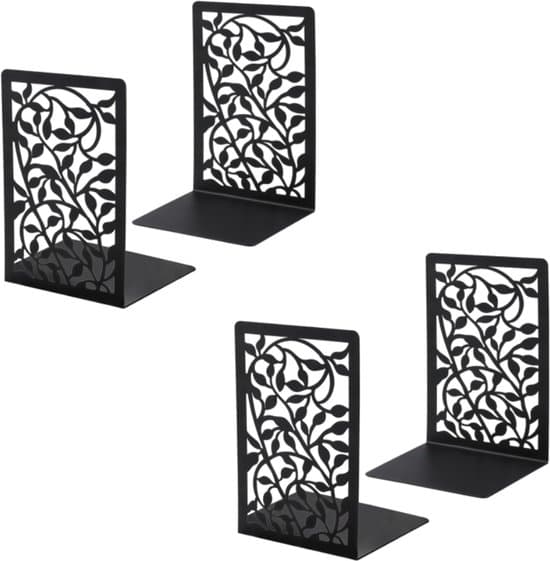 4-osainen kirjatukisetti, 12x9,5x17 cm, metallimateriaali, musta, tyylikäs muotoilu, liukumaton pohja, monikäyttöinen, kirjahylly, kirjateline, liukum