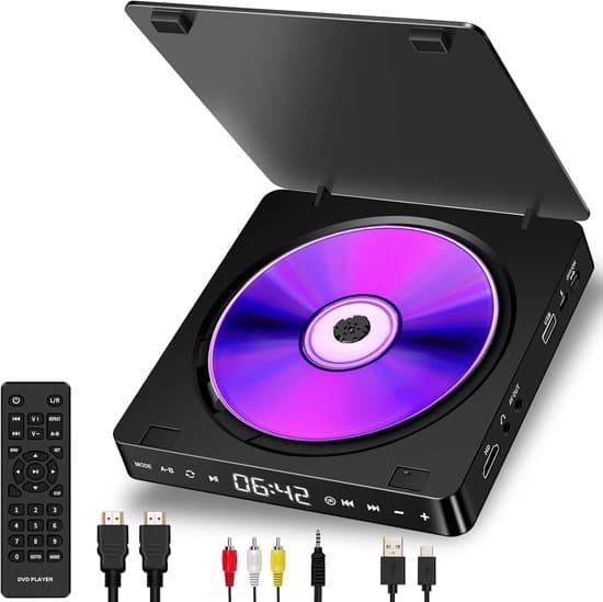 Mini DVD-spelare (Full HD 1080p, HDMI-utgång, USB-ingång, stöder MP3 och MP4), bärbar extern DVD/CD-spelare, TV DVD-spelare