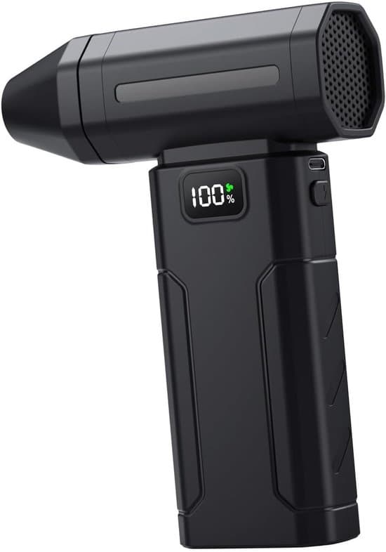 Uppladdningsbar bärbar turbofläkt med 130 000 RPM borstlös motor, 200W och 5000mAh batteri för rengöring.