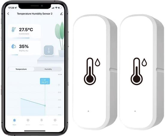WiFi temperatur- og fugtighedssensor: Trådløs temperatur- og fugtighedsmåler med app-advarsler, gratis datalagring, kompatibel med smart indendørs