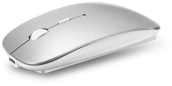 Trådlös mus - Uppladdningsbar - Tyst - USB- och Type-C-portar - Silver