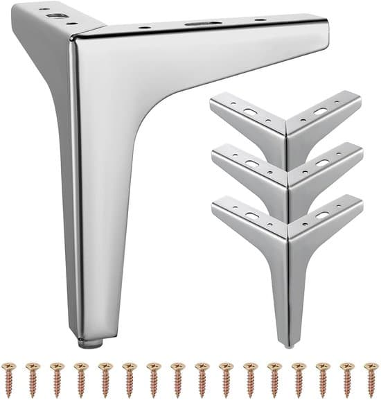 4 kpl metallisia huonekalujalkoja/sohvanjalkoja - Modernit metalliset kolmiohuonekalujalat - DIY-vaihtokaapin/sohvan/tuolin jalat - Hopea - 6 tuumaa (