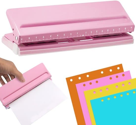 Justerbar hultang, 6 huller, metalmateriale, A5, A6, A7 størrelse, med positioneringsmærker, justerbar hulafstand og kalendere (pink)
