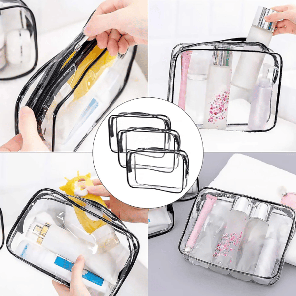 Transparent necessär, kvartskapacitet, resesminkväska, PVC-material, unisex, 6-pack, 18*5.5*12.5cm