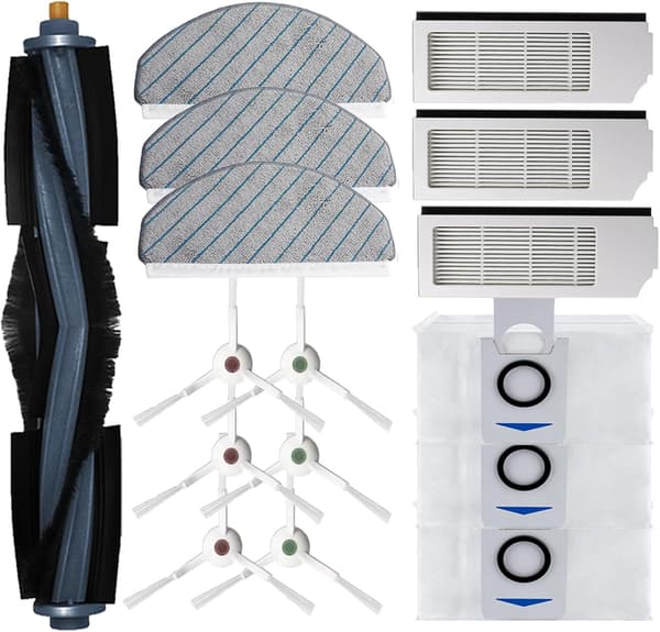 Ecovacs DEEBOT T10 Plus Dele: 1 Hovedbørste, 3 Sidebørster, 3 Filtre, 3 Moppepuder, 3 Støvposer (16 Stk.)