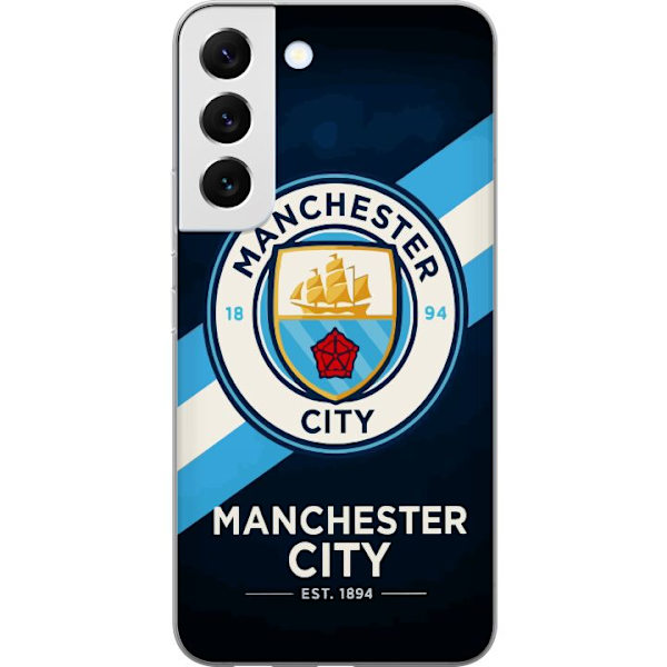 Kompatibelt Mobilskal till Samsung Galaxy S22 5G Manchester City klubbemblem på blå bakgrund med diagonal rand