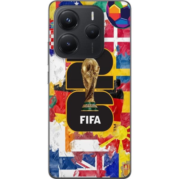 Kompatibelt Mobilskal till Xiaomi Redmi Note 14 5G Fotbollsinspirerat collage med internationella flaggor och mästerskapskänsla