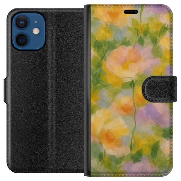 Kompatibelt Lommeboketui til Apple iPhone 12 mini Solvame blomster i håndmalt romantisk stil