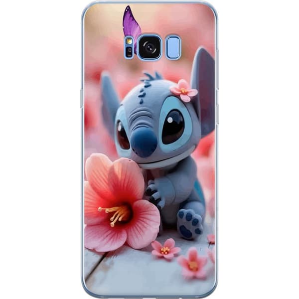 Kompatibel Mobilcover til Samsung Galaxy S8 Sød blå fantasivæsen med lyserød blomst og sommerfugl, romantisk forårsmotiv