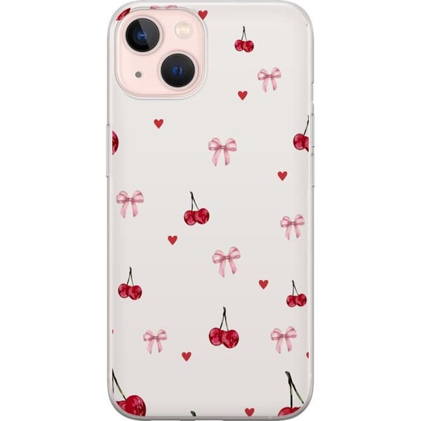 Kompatibel Mobilcover til Apple iPhone 13 Legende design med kirsebær, hjertemotiv og bløde lyserøde detaljer i et harmonisk mønster.