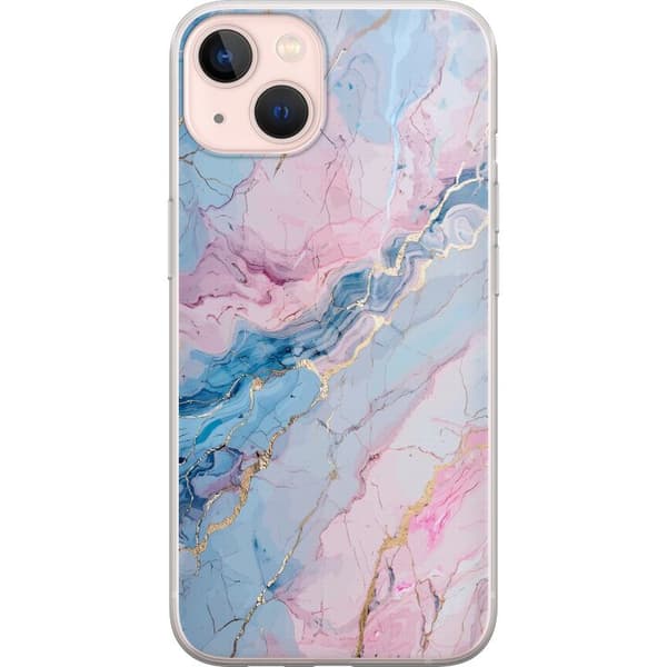 Kompatibelt Mobildeksel til Apple iPhone 13 mini Abstrakt marmormønster i lyserosa og blått med gullfargede detaljer