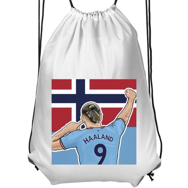 Gymnastikpose Hvid Sportsligt motiv med Erling Haaland og Norges farver i baggrunden Sportsligt motiv med Erling Haaland og Norges farver i baggrunde