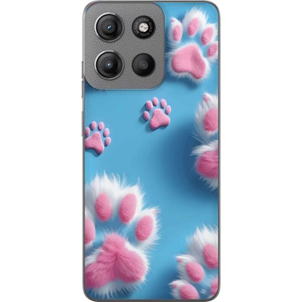 Kompatibelt Mobilskal till Motorola Moto G15 Power Detaljerat motiv av tassavtryck i mjuk textur och harmoniska färger