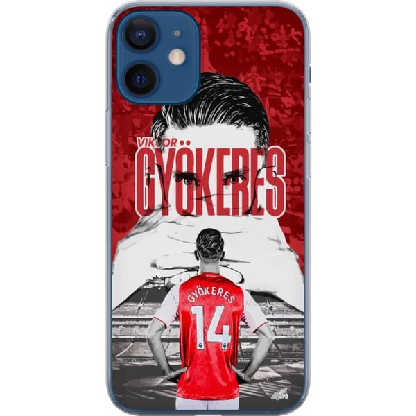 Kompatibel Mobilcover til Apple iPhone 12 Dynamisk illustration af Viktor Gyökeres med stadionbaggrund og rød-hvid farvekombination