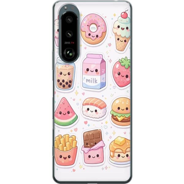 Kompatibel Mobilcover til Sony Xperia 5 III Fantasifulde kawaii-illustrationer med søde madfigurer i bløde pastelfarver