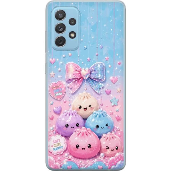 Kompatibelt Mobildeksel til Samsung Galaxy A72 5G Glitrende dumplingfigurer med smilende ansikter, sløyfe, hjerter og stjerner i rosa pastelltoner
