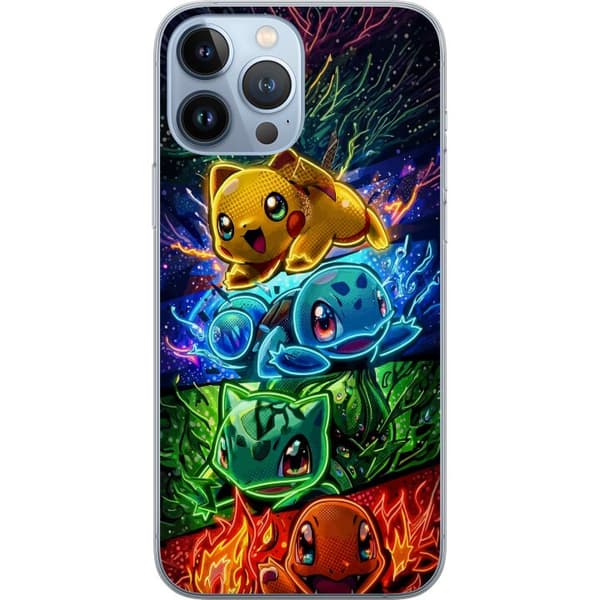 Kompatibelt Mobildeksel til Apple iPhone 13 Pro Max Fargerikt illustrert motiv med flere søte fantasivesener, sterke kontraster og glødende lyseffekt