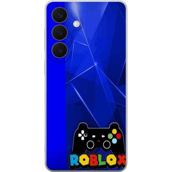 Kompatibel Mobilcover til Samsung Galaxy S26+ Spilinspireret motiv med controller, farverig tekst og geometrisk blå baggrund