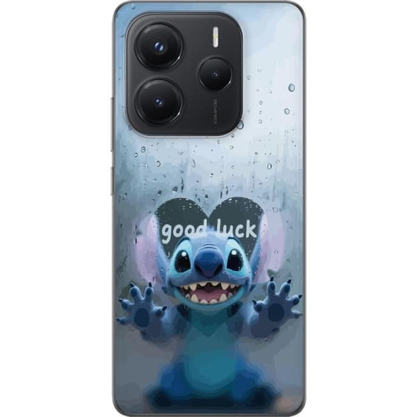 Kompatibelt Mobilskal till Xiaomi Redmi Note 14 5G Söt blå figur bakom imma och regndroppar med text good luck, charmigt och stillsamt motiv