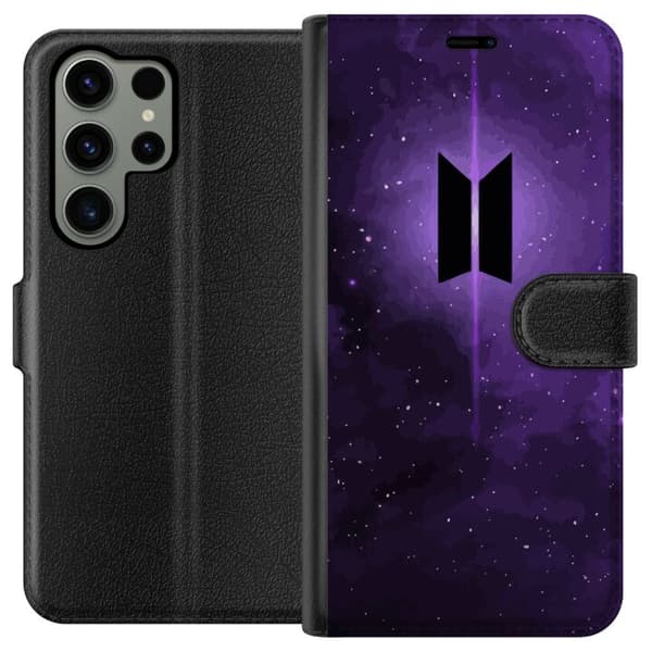Kompatibelt Plånboksfodral till Samsung Galaxy S23 Ultra BTS kpop logo purple galaxy poster space design korean band army symbol stjärnhimmel musik f
