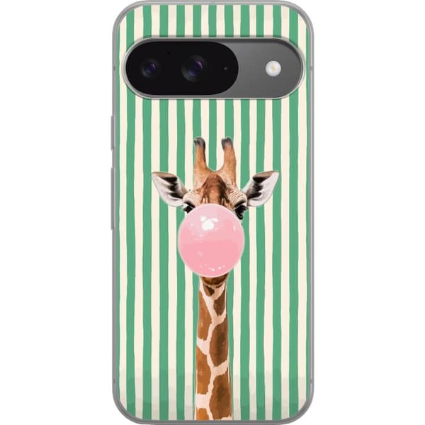 Kompatibelt Mobilskal till Google Pixel 9 Pro Roligt djurmotiv med giraff och rosa bubbla i modern och humoristisk design.