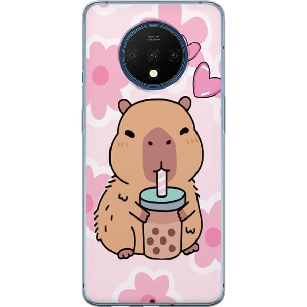 Kompatibelt Mobilskal till OnePlus 7T Söt tecknad gnagare med bubble tea och hjärtan i mjuk kawaii stil
