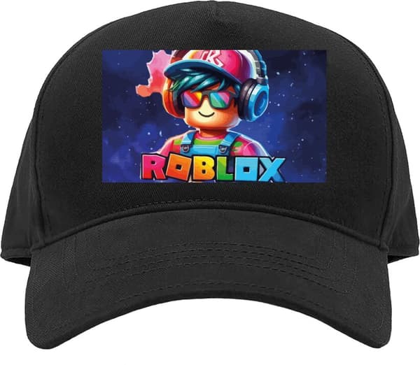 Barn-Caps Roblox Space Explorer-design med futuristisk romtema, fargerike detaljer, spillfølelse og neonlys i blått Roblox Space Explorer-design med