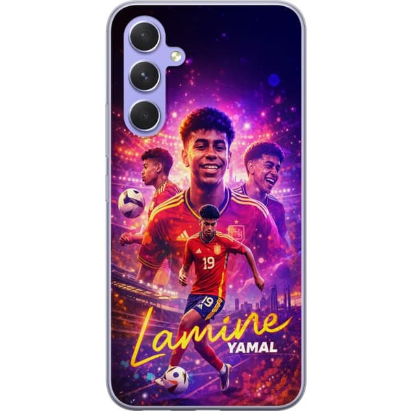 Kompatibelt Mobildeksel til Samsung Galaxy A54 Lamine Yamal-fotballplakat i spansk landslagsdrakt med fartsfylt action, fargerik sportsillustrasjon f