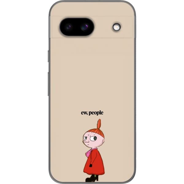 Kompatibelt Mobildeksel til Google Pixel 8a Minimalistisk motiv med rødhåret tegnet jente i rød kjole og et humoristisk tekstbudskap på beige bakgrun
