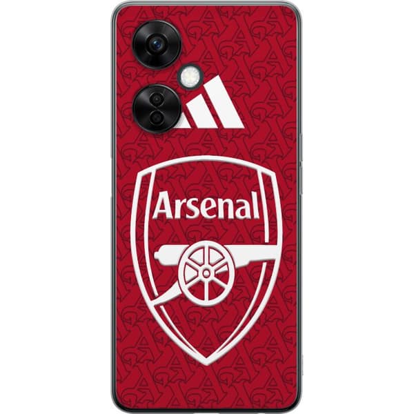Kompatibelt Mobilskal till OnePlus Nord CE 3 Lite Arsenalmotiv med vitt emblem mot röd bakgrund och dekorativ fotbollsdesign