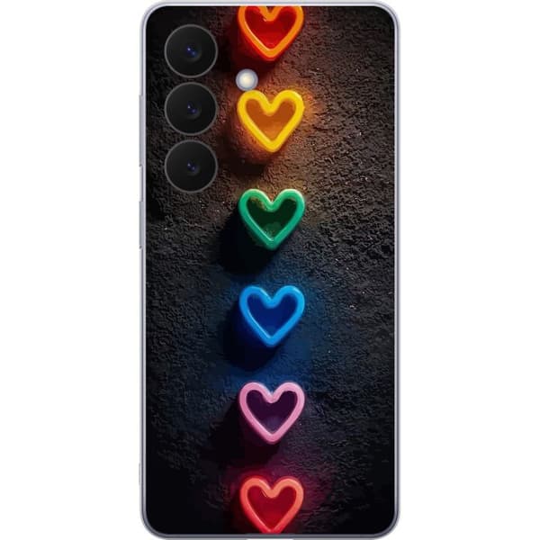 Kompatibel Mobilcover til Samsung Galaxy S26 Dekorative hjerter i regnbuens farver med moderne og stilrent design