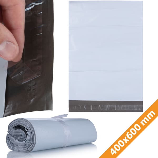 Foliopase 400 x 600 mm Vit – 100 Stycken | Stark LDPE | Vattentät och Rivtålig | Självhäftande Förslutning