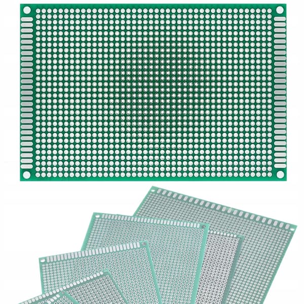 Universal prototypprint dobbelt 80x120 mm – Grøn | 2,54 mm raster | Til THT-komponenter