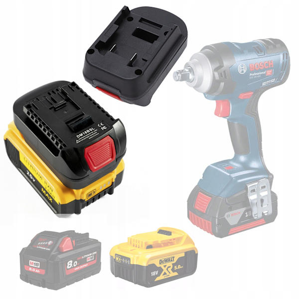 Adapter Dewalt/Milwaukee till Bosch DM18BSL – Använder 18V batterier | USB-port 5V 2.1A | Kompatibel med Bosch 18V