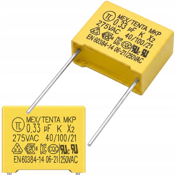 MKP X2 Kondensator 0.33uF 275V AC – Metalliserad Polypropylen | 15mm Raster | Kompakt Storlek