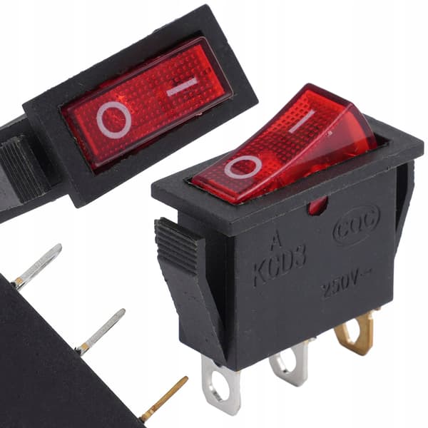 Vippeafbryder KCD3 – 15A 250V | Belyst | 3 ben | 2 positioner ON-OFF | Til elapparater