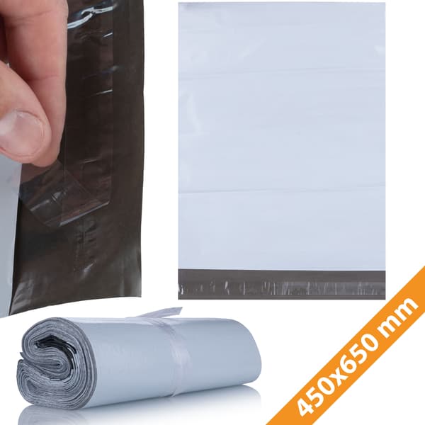 Foliopase 450x650 mm 100 st – Vattentat LDPE | Självhäftande förslutning | Vit diskret postpåse