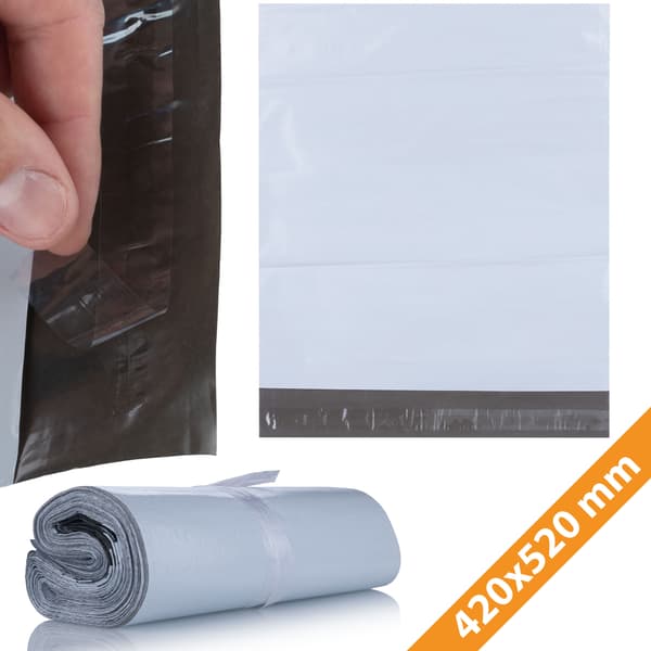 Foliopase Rosfix 420x520 mm – Vattentat och rivstarkt | 100 st | Självhäftande förslutning | Vit LDPE