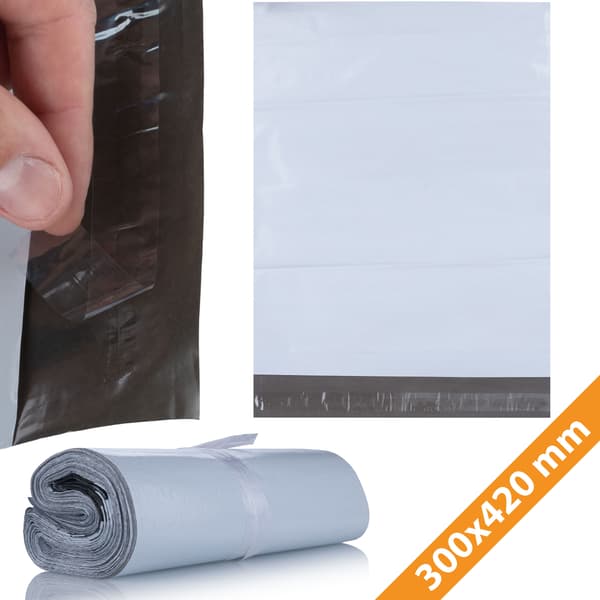 Foliopase 300x420mm Vit – Vattentat och Rivtarkt | 100 Stycken | LDPE | Sjalvklistrande Forpackning