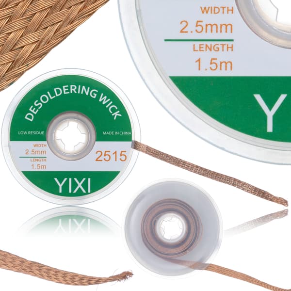 Af-lodningsfletning 2,5mm x 1,5m – Effektiv fjernelse af loddetin | Kobber med harpiks | Til elektronikservice