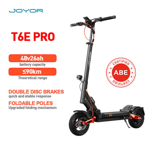 JOYOR T6E PRO Elscooter - 500W Motor, 90 km Räckvidd, 48V 26Ah Batteri, 10-tums Terrängdäck, Dubbel Hydraulisk Fjädring, Hopfällbar