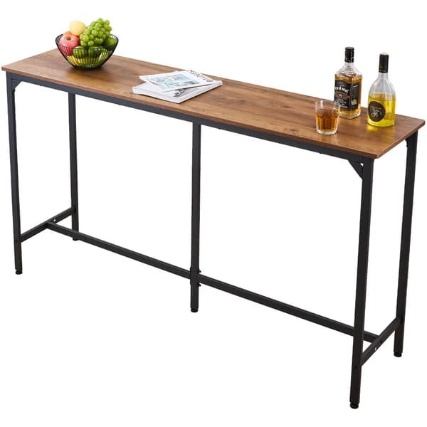 Barbord - Rektangulärt högt köksbord - Längd 160 cm - Rundade kanter - Långsmal design - För balkong och vardagsrum - Ljusbrun/Svart