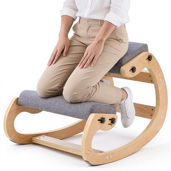 Ergonomisk knästol - Hållningsstol - Justerbar höjd - Tjocka skumdynor - Stabil träram - Avlastar nacke/rygg - För hem, kontor, meditation - Grå
